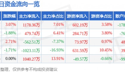 股票行情快报：恒大高新（002591）2月19日主力资金净买入1178.36万元