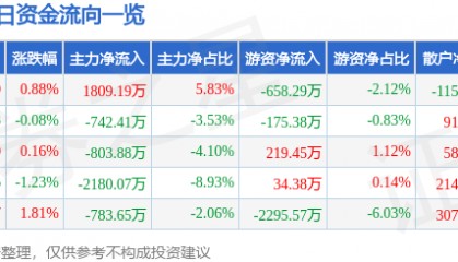 股票行情快报：张江高科（600895）6月5日主力资金净买入1809.19万元