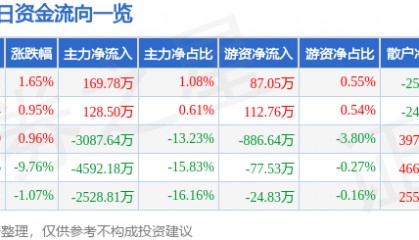 股票行情快报：皖维高新（600063）4月10日主力资金净买入169.78万元