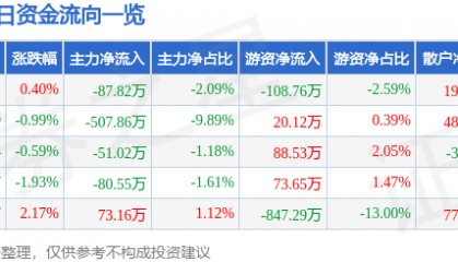 股票行情快报：恒大高新（002591）1月24日主力资金净卖出87.82万元