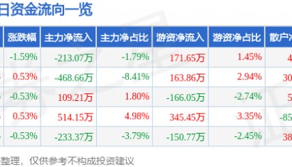股票行情快报：莱美药业（300006）3月21日主力资金净卖出213.07万元