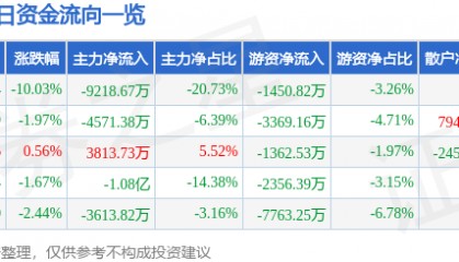 股票行情快报：利欧股份（002131）4月7日主力资金净卖出9218.67万元