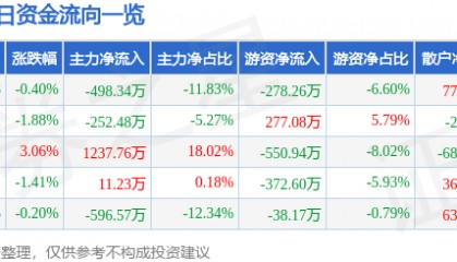 股票行情快报：捷顺科技（002609）5月28日主力资金净卖出498.34万元