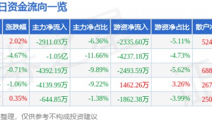 股票行情快报：网宿科技（300017）5月26日主力资金净卖出2911.03万元