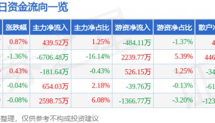股票行情快报：张江高科（600895）7月10日主力资金净买入439.52万元